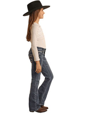 Rock & Roll Girl’s Medium Vintage Cowhide Embossed Bootcut Jean - Cowboy SwaggerRock & Roll Girl’s Medium Vintage Cowhide Embossed Bootcut JeanPants