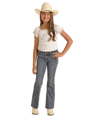 Rock & Roll Girl’s Medium Vintage Leather Mid Rise Boot Cut Jean - Cowboy SwaggerRock & Roll Girl’s Medium Vintage Leather Mid Rise Boot Cut JeanGirls