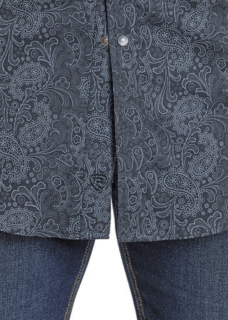 Rock & Roll Men’s Black and Grey Paisley Snap Shirt – Long Sleeve Western Dress Shirt - Cowboy SwaggerRock & Roll Men’s Black and Grey Paisley Snap Shirt – Long Sleeve Western Dress Shirt