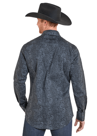 Rock & Roll Men’s Black and Grey Paisley Snap Shirt – Long Sleeve Western Dress Shirt - Cowboy SwaggerRock & Roll Men’s Black and Grey Paisley Snap Shirt – Long Sleeve Western Dress Shirt