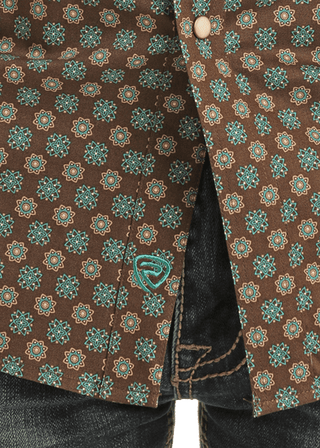 Rock & Roll Men’s Dark Brown and Turquoise Short Sleeve Geo Snap Shirt - Cowboy SwaggerRock & Roll Men’s Dark Brown and Turquoise Short Sleeve Geo Snap ShirtMen's Shirts