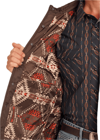 Rock & Roll Men's Dark Brown Poly Puffer with Aztec Lining Coat - Cowboy SwaggerRock & Roll Men's Dark Brown Poly Puffer with Aztec Lining CoatCoats & Jackets