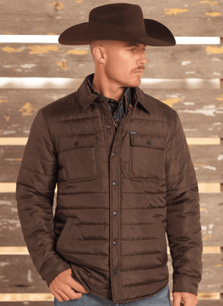 Rock & Roll Men's Dark Brown Poly Puffer with Aztec Lining Coat - Cowboy SwaggerRock & Roll Men's Dark Brown Poly Puffer with Aztec Lining CoatCoats & Jackets