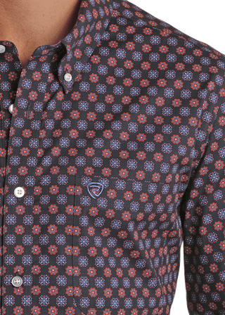 Rock & Roll Men’s Ditzy Geo Woven Print Long Sleeve Button Down Shirt - Cowboy SwaggerRock & Roll Men’s Ditzy Geo Woven Print Long Sleeve Button Down ShirtMen's Shirts