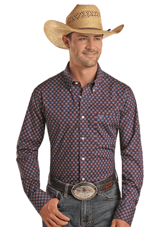 Rock & Roll Men’s Ditzy Geo Woven Print Long Sleeve Button Down Shirt - Cowboy SwaggerRock & Roll Men’s Ditzy Geo Woven Print Long Sleeve Button Down ShirtMen's Shirts