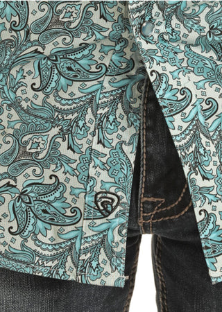 Rock & Roll Men’s Long Sleeve Two Pocket Modern Fit Turquoise Paisley Snap Shirt - Cowboy SwaggerRock & Roll Men’s Long Sleeve Two Pocket Modern Fit Turquoise Paisley Snap ShirtMen's Shirts