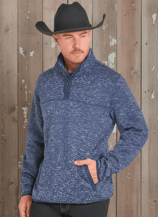 Rock & Roll Men’s Melange Henley Pullover – Blue - Cowboy SwaggerRock & Roll Men’s Melange Henley Pullover – Blue