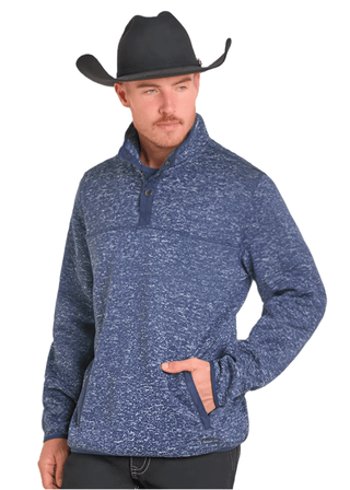 Rock & Roll Men’s Melange Henley Pullover – Blue - Cowboy SwaggerRock & Roll Men’s Melange Henley Pullover – Blue