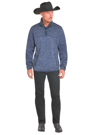 Rock & Roll Men’s Melange Henley Pullover – Blue - Cowboy SwaggerRock & Roll Men’s Melange Henley Pullover – Blue