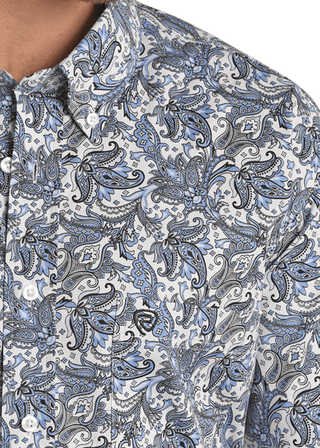 Rock & Roll Men's Short Sleeve 1 Pocket Blue Paisley Button Down - Cowboy SwaggerRock & Roll Men's Short Sleeve 1 Pocket Blue Paisley Button DownMen's Shirts