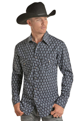 Rock & Roll Men's Slim Fit Medallion Long Sleeve Snap Shirt - Cowboy SwaggerRock & Roll Men's Slim Fit Medallion Long Sleeve Snap ShirtMen's Shirts