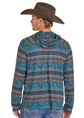 Rock & Roll Men’s Teal Aztec Performance Hoodie – Western Athletic Pullover - Cowboy SwaggerRock & Roll Men’s Teal Aztec Performance Hoodie – Western Athletic Pullover