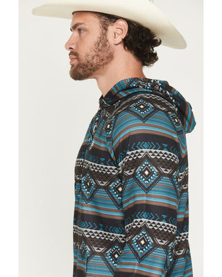 Rock & Roll Men’s Teal Aztec Performance Hoodie – Western Athletic Pullover - Cowboy SwaggerRock & Roll Men’s Teal Aztec Performance Hoodie – Western Athletic Pullover