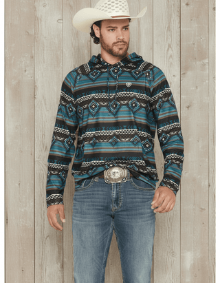 Rock & Roll Men’s Teal Aztec Performance Hoodie – Western Athletic Pullover - Cowboy SwaggerRock & Roll Men’s Teal Aztec Performance Hoodie – Western Athletic Pullover