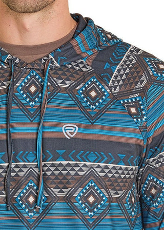 Rock & Roll Men’s Teal Aztec Performance Hoodie – Western Athletic Pullover - Cowboy SwaggerRock & Roll Men’s Teal Aztec Performance Hoodie – Western Athletic Pullover