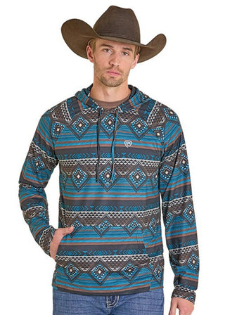 Rock & Roll Men’s Teal Aztec Performance Hoodie – Western Athletic Pullover - Cowboy SwaggerRock & Roll Men’s Teal Aztec Performance Hoodie – Western Athletic Pullover