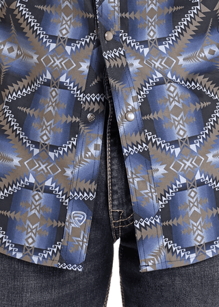 Rock & Roll Men's Woven Blue Print Snap - Cowboy SwaggerRock & Roll Men's Woven Blue Print SnapMen's Shirts