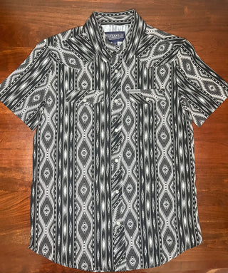 Rock & Roll Men's Shirts Panhandle Men’s Short Sleeve Aztec Woven Snap Shirt Black
