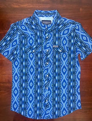 Rock & Roll Men's Shirts Panhandle Men’s Short Sleeve Aztec Woven Snap Shirt Blue