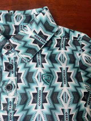 Rock & Roll Boys Rock & Roll Boy's Printed Aztec Polo Turquoise