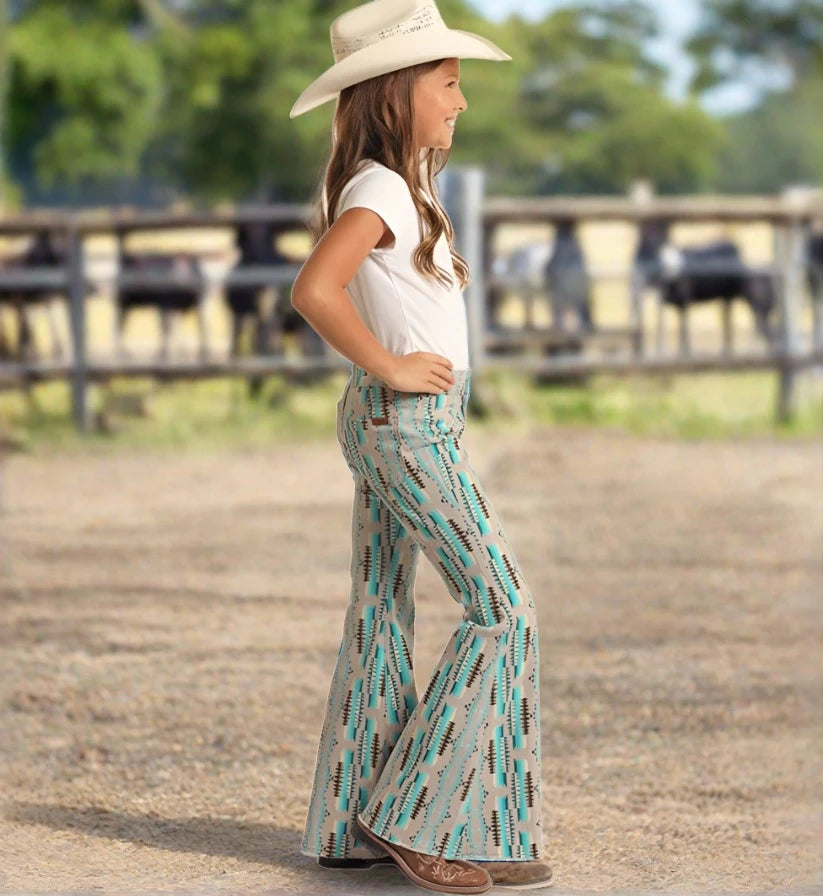 Rock Roll Girl s Turquoise Aztec Bell Bottom Jeans