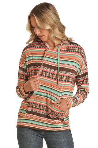 Rock & Roll Women’s Aztec Striped Chocolate Hoodie - Cowboy SwaggerRock & Roll Women’s Aztec Striped Chocolate Hoodie