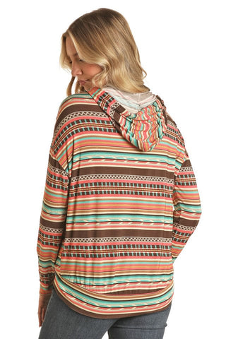 Rock & Roll Women’s Aztec Striped Chocolate Hoodie - Cowboy SwaggerRock & Roll Women’s Aztec Striped Chocolate Hoodie