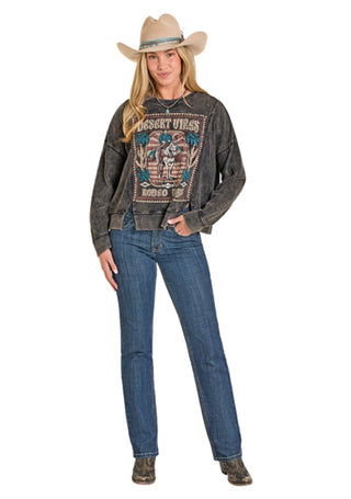 Rock & Roll Women’s Black Graphic Pullover – Western Crewneck Sweatshirt - Cowboy SwaggerRock & Roll Women’s Black Graphic Pullover – Western Crewneck Sweatshirt