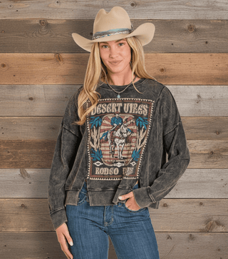 Rock & Roll Women’s Black Graphic Pullover – Western Crewneck Sweatshirt - Cowboy SwaggerRock & Roll Women’s Black Graphic Pullover – Western Crewneck Sweatshirt