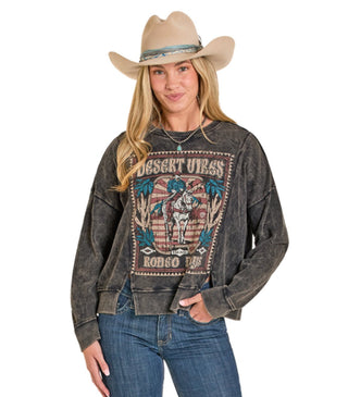 Rock & Roll Women’s Black Graphic Pullover – Western Crewneck Sweatshirt - Cowboy SwaggerRock & Roll Women’s Black Graphic Pullover – Western Crewneck Sweatshirt
