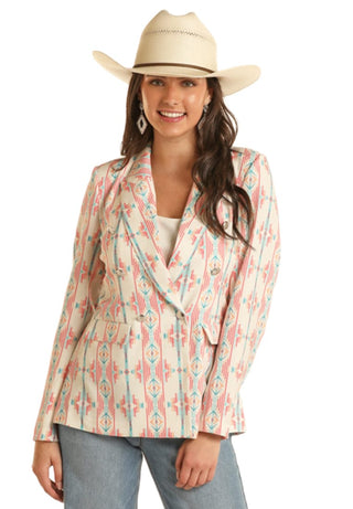 Rock & Roll Women's Natural Printed Blazer - Cowboy SwaggerRock & Roll Women's Natural Printed BlazerShirts & Tops
