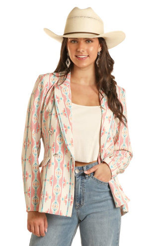 Rock & Roll Women's Natural Printed Blazer - Cowboy SwaggerRock & Roll Women's Natural Printed BlazerShirts & Tops