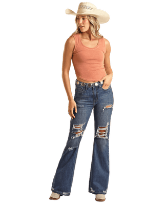 Rock & Roll Women's Relaxed Flare Jeans with Tears - Cowboy SwaggerRock & Roll Women's Relaxed Flare Jeans with TearsPants