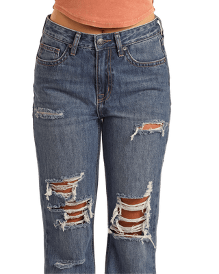 Rock & Roll Women's Relaxed Flare Jeans with Tears - Cowboy SwaggerRock & Roll Women's Relaxed Flare Jeans with TearsPants