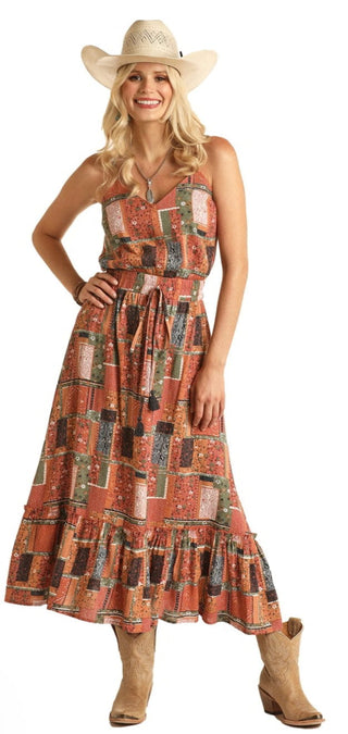 Rock & Roll Womens Rust Quilt Summer Dress - Cowboy SwaggerRock & Roll Womens Rust Quilt Summer DressDresses