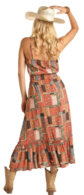 Rock & Roll Womens Rust Quilt Summer Dress - Cowboy SwaggerRock & Roll Womens Rust Quilt Summer DressDresses