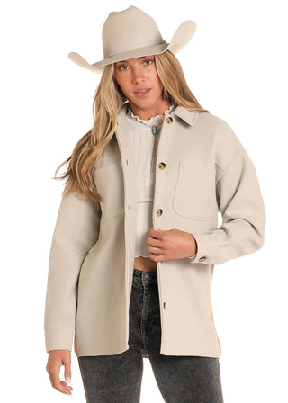 Rock & Roll Women's Shirt Jacket with Knit Aztec Light Grey - Cowboy SwaggerRock & Roll Women's Shirt Jacket with Knit Aztec Light GreyCoats & Jackets