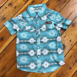 Rock&Roll Boys Aztec Print TEK Snap Short Sleeve Shirt Turquoise and Grey - Cowboy SwaggerRock&Roll Boys Aztec Print TEK Snap Short Sleeve Shirt Turquoise and Grey