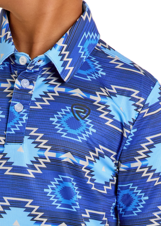 Rock&Roll Boys Aztec Printed Polo Royal Blue - Cowboy SwaggerRock&Roll Boys Aztec Printed Polo Royal Blue