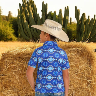 Rock&Roll Boys Aztec Printed Polo Royal Blue - Cowboy SwaggerRock&Roll Boys Aztec Printed Polo Royal Blue