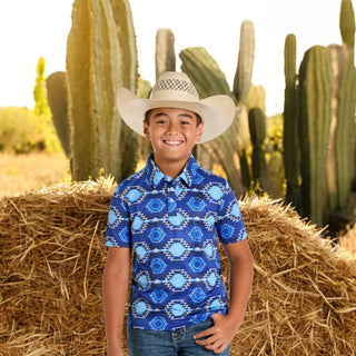 Rock&Roll Boys Aztec Printed Polo Royal Blue - Cowboy SwaggerRock&Roll Boys Aztec Printed Polo Royal Blue