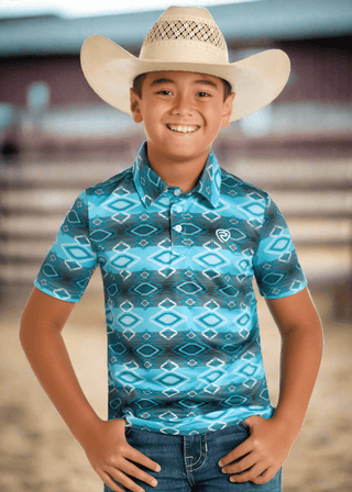 Rock&Roll Boys Aztec Printed Polo Turquoise and Black - Cowboy SwaggerRock&Roll Boys Aztec Printed Polo Turquoise and Black