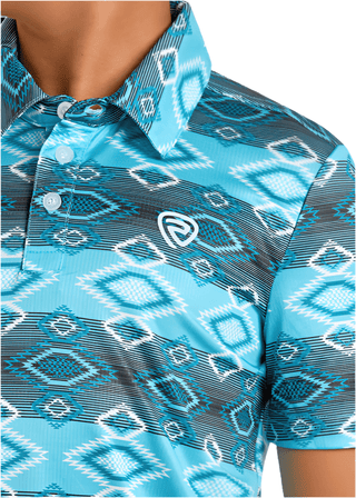 Rock&Roll Boys Aztec Printed Polo Turquoise and Black - Cowboy SwaggerRock&Roll Boys Aztec Printed Polo Turquoise and Black