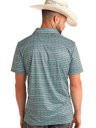 Rock&Roll Men’s Aztec Printed Polo Teal - Cowboy SwaggerRock&Roll Men’s Aztec Printed Polo Teal