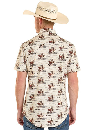 Rock&Roll Men’s short Sleeve Tan Western Novelty Snap shirt - Cowboy SwaggerRock&Roll Men’s short Sleeve Tan Western Novelty Snap shirt