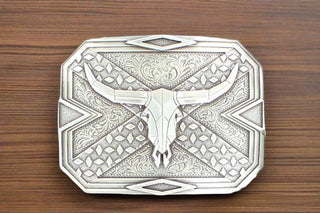 Silver Longhorn Skull Belt Buckle - Cowboy SwaggerSilver Longhorn Skull Belt BuckleBelts