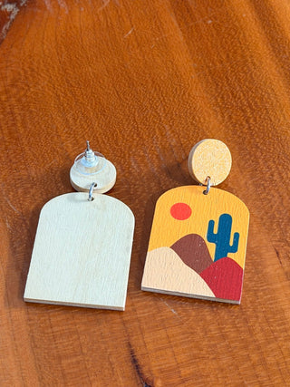 Silver Strike Ladies Desert Scene Earrings – Western Painted Cactus Wood Dangle Jewelry - Cowboy SwaggerSilver Strike Ladies Desert Scene Earrings – Western Painted Cactus Wood Dangle Jewelry