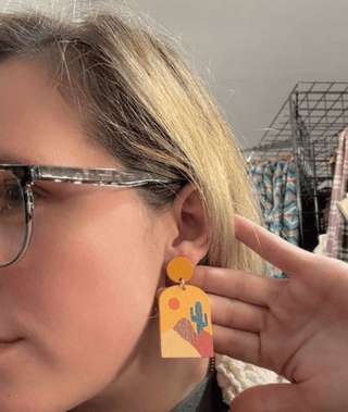 Silver Strike Ladies Desert Scene Earrings – Western Painted Cactus Wood Dangle Jewelry - Cowboy SwaggerSilver Strike Ladies Desert Scene Earrings – Western Painted Cactus Wood Dangle Jewelry