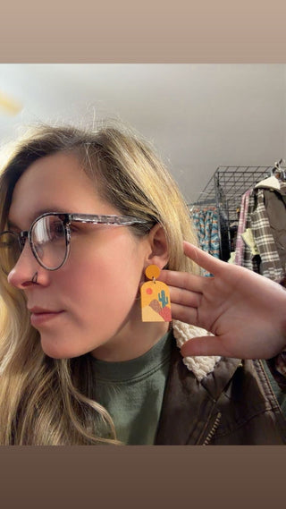 Silver Strike Ladies Desert Scene Earrings – Western Painted Cactus Wood Dangle Jewelry - Cowboy SwaggerSilver Strike Ladies Desert Scene Earrings – Western Painted Cactus Wood Dangle Jewelry