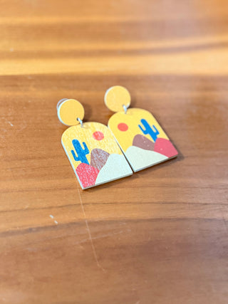Silver Strike Ladies Desert Scene Earrings – Western Painted Cactus Wood Dangle Jewelry - Cowboy SwaggerSilver Strike Ladies Desert Scene Earrings – Western Painted Cactus Wood Dangle Jewelry